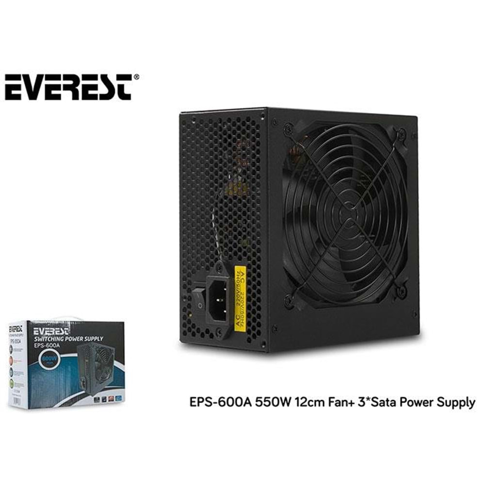 EVEREST EPS-600A 600W Metalik 12cm Fanlı Aktif PFC Power Supply