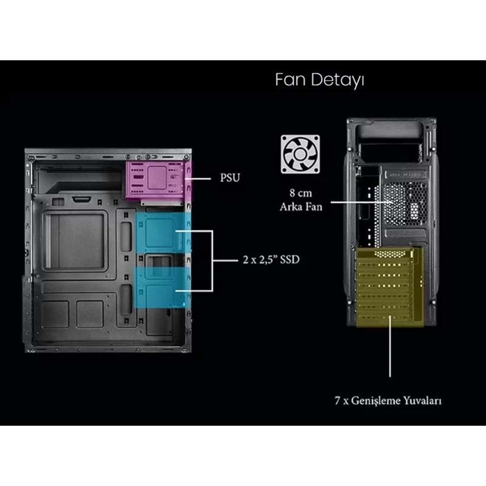 VENTO VS114F 300W Siyah Mid Tower ATX Kasa