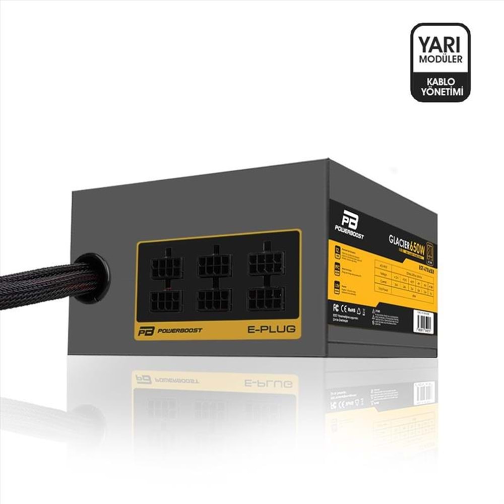 POWER BOOST ATX650B 650W 80+ Bronze Power Supply Semi Modüler 12cm Fanlı