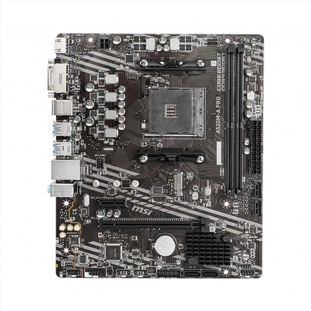 MSI A520M-A PRO A520 DDR4 (Vga Yok) GLan mATX DVI HDMI M.2 USB3.2 AM4 AMD Anakart