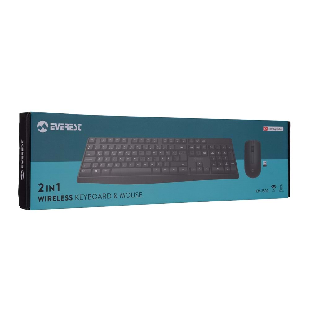 EVEREST KM-7500 Q Türkçe Kablosuz Multimedya Siyah Klavye+ Mouse