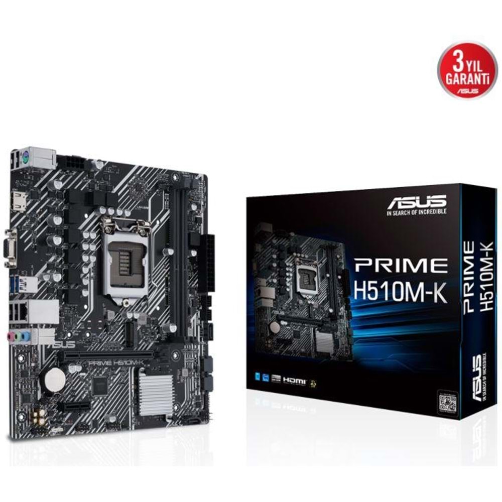 ASUS PRIME H510M-K H510 DDR4 Vga GLan mATX HDMI USB3.2 M.2 1200Pv2 Anakart