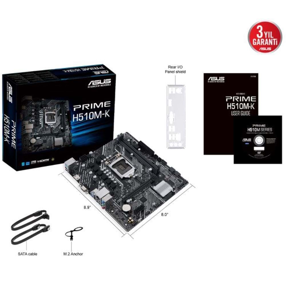 ASUS PRIME H510M-K H510 DDR4 Vga GLan mATX HDMI USB3.2 M.2 1200Pv2 Anakart