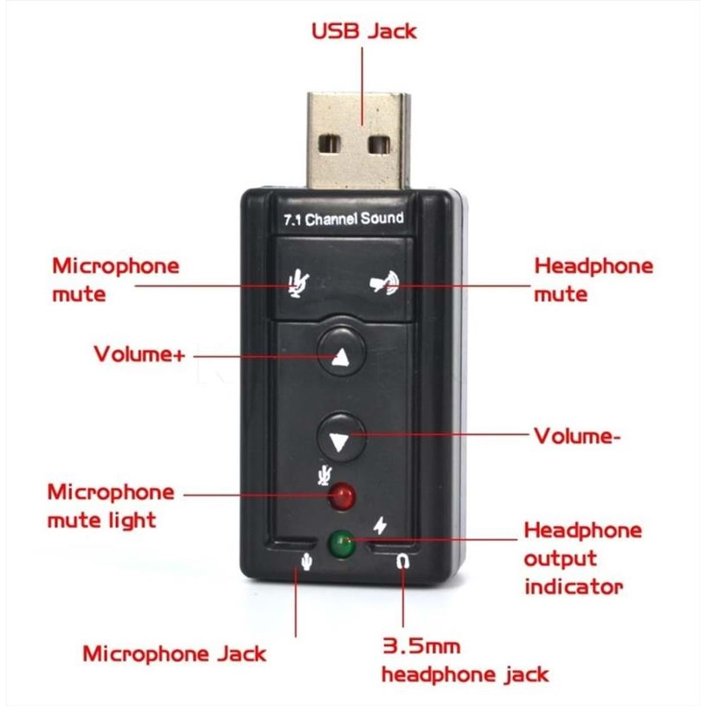 DARK DK-AC-USC71 7.1 USB 2.0 Harici (Windows ve MAC Destekli) Ses Kartı