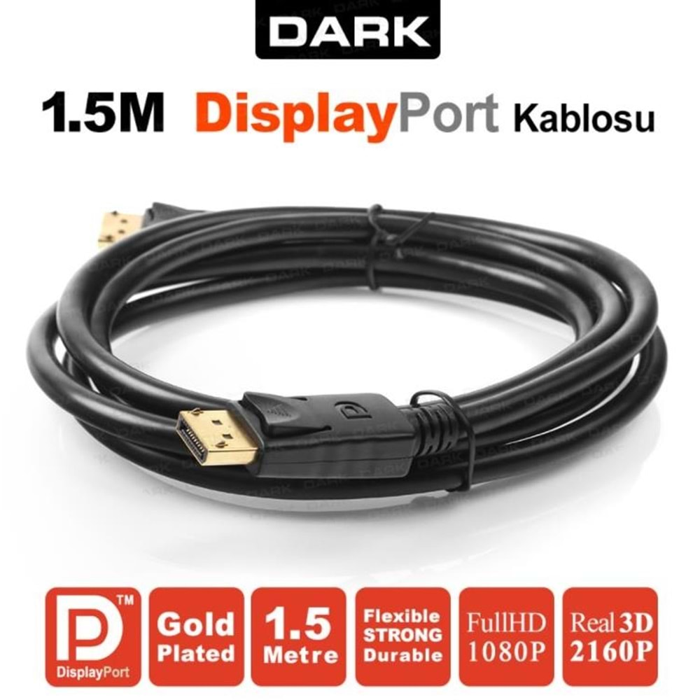 DARK DK-CB-DPL150 1.5 Mt DisplayPort Kablo 1080P (Altın Uçlu)