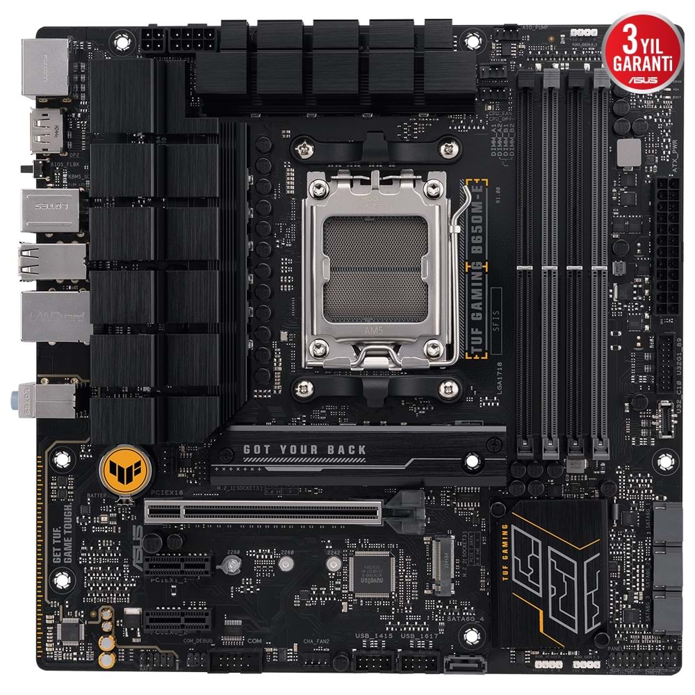 ASUS TUF GAMING B650M-E B650 DDR5 (Vga Yok) GLan 2.5G mATX HD DP TYP-C M2 RGB US3 AM5 AMD Anakart
