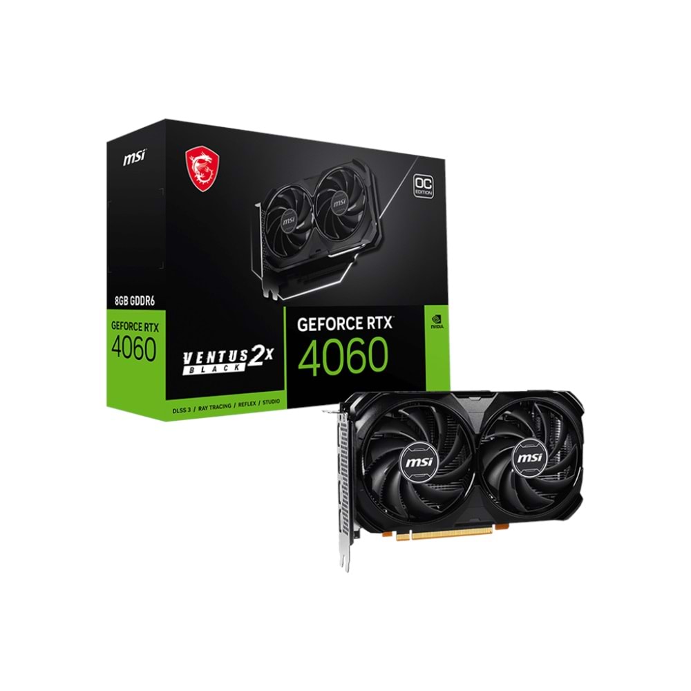 MSI RTX 4060 VENTUS 2X BLACK 8GB OC 8GB Geforce RTX4060 GDDR6 128bit HDMI 3xDP 16x Ekran Kartı