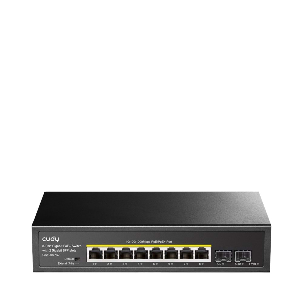 CUDY GS1008PS2 8 Port 10/100/1000 Yönetilemez 2 SFP (1GB) Desktop (8 Port Poe+) 120W Switch