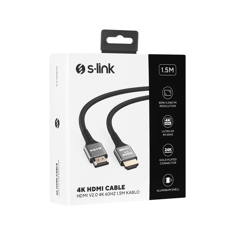 S-LINK SLX-HD4K015 1.5 Mt Metal v2.0 4K (4096*2160) 60Hz HDMI Kablo