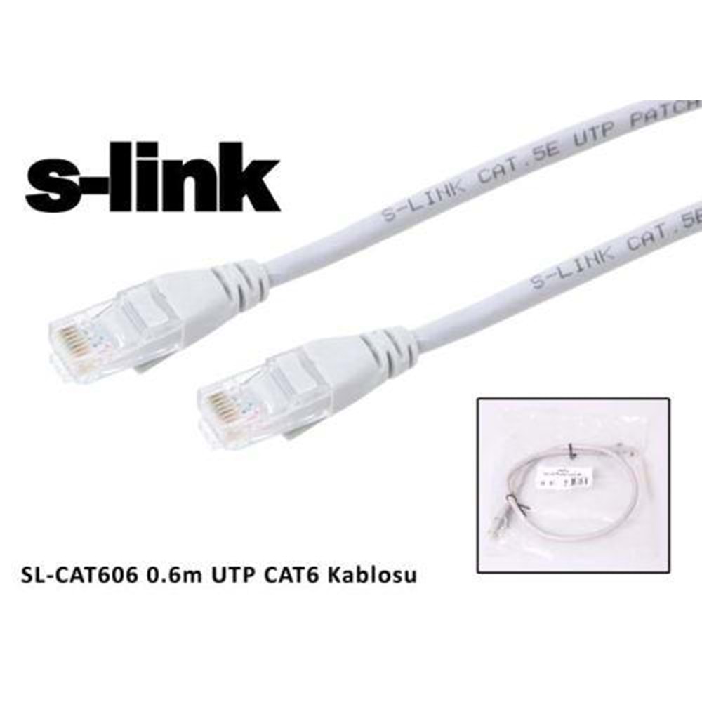 S-LINK SL-CAT606 CAT6 UTP 0.6 Metre Gri Patch Cord