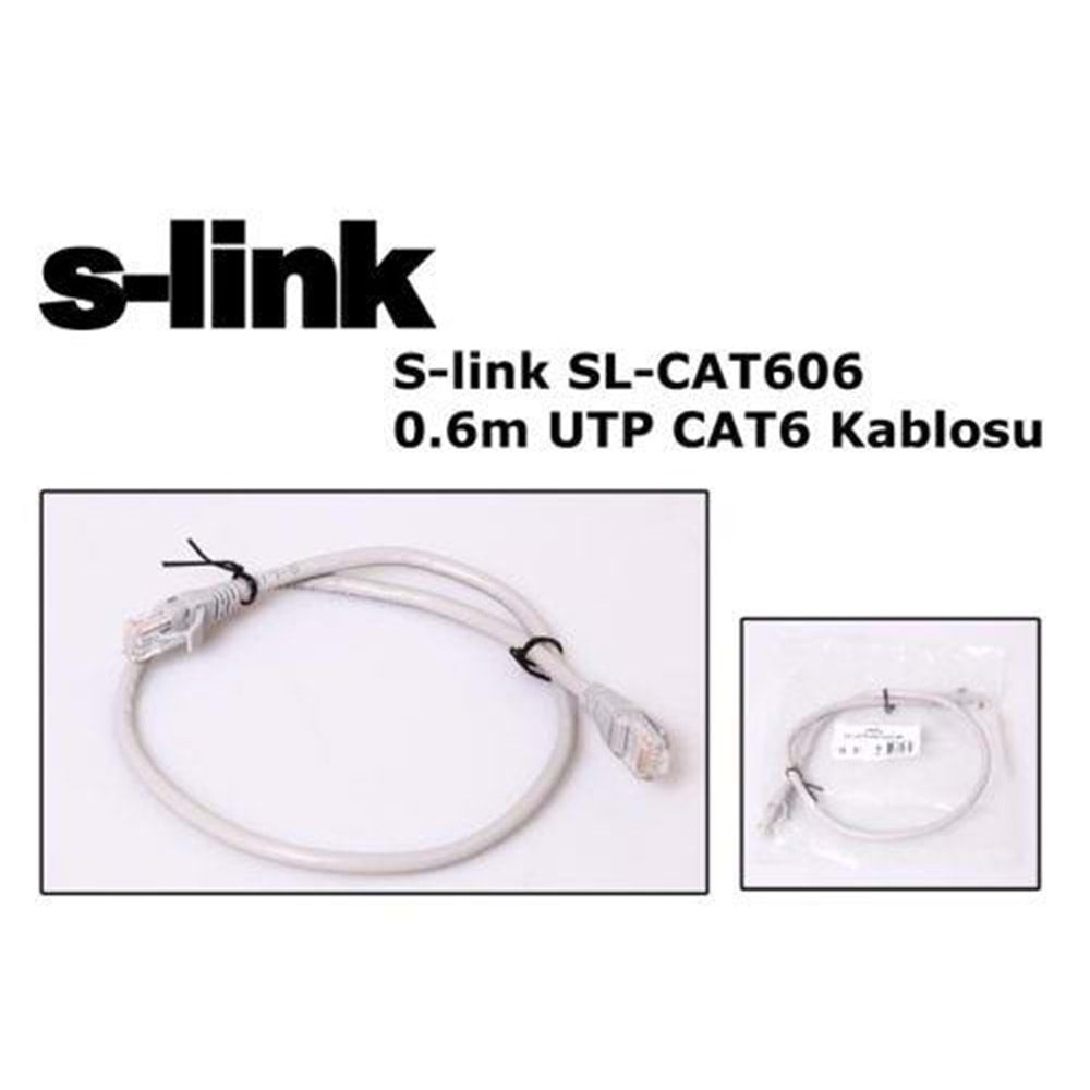 S-LINK SL-CAT606 CAT6 UTP 0.6 Metre Gri Patch Cord