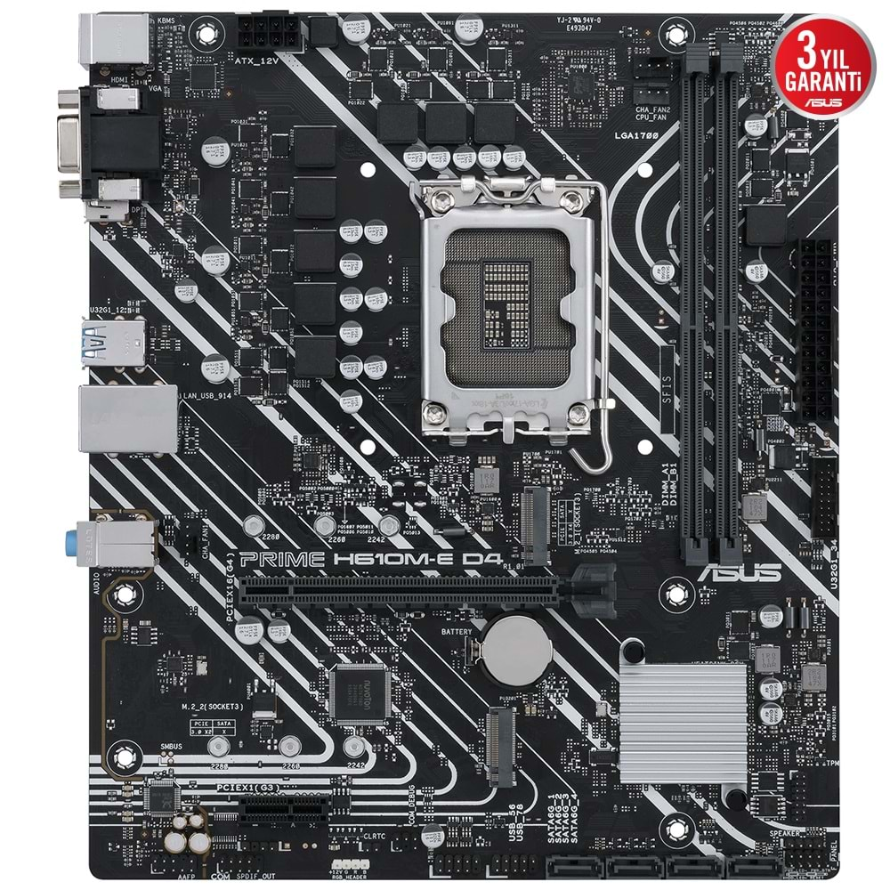 ASUS PRIME H610M-E D4-CSM H610 DDR4 Vga GLan mATX HD DP M2 RGB US3.2 1700p Anakart