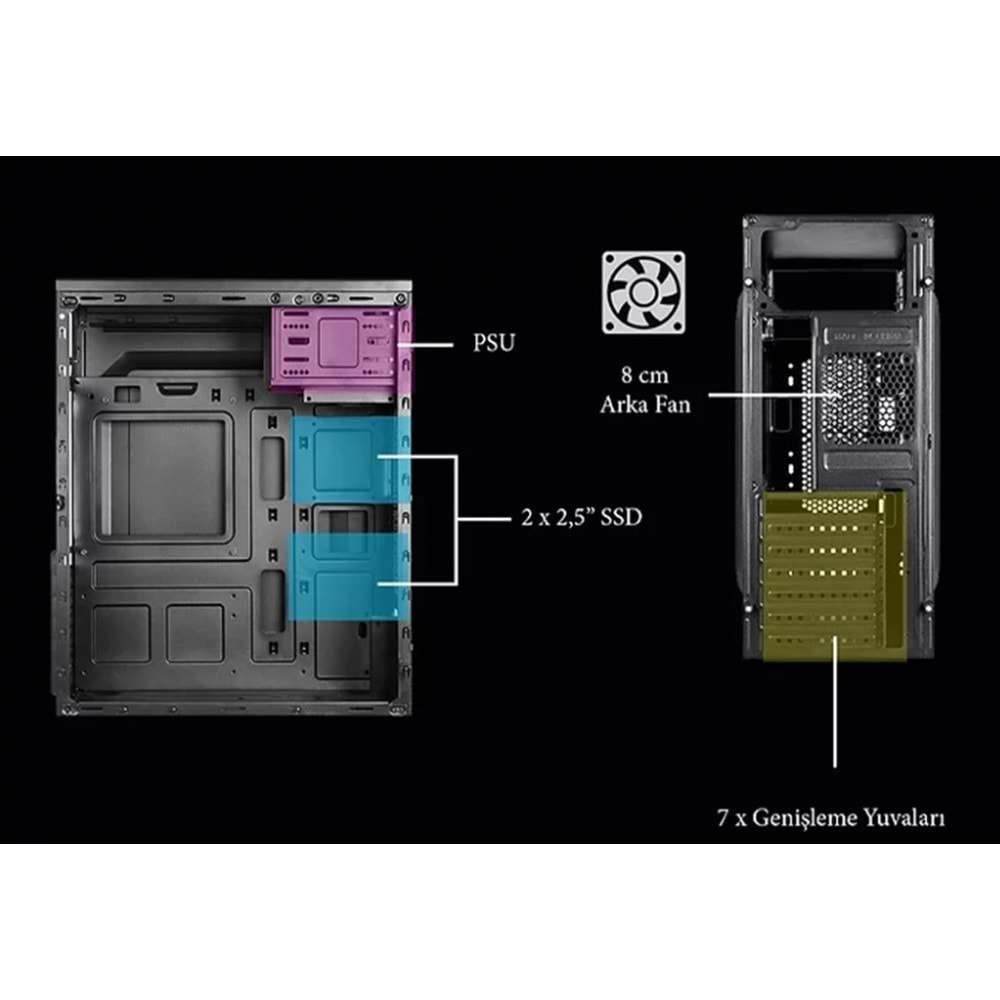 VENTO VS114F 500W Peak Siyah Mid Tower ATX Kasa