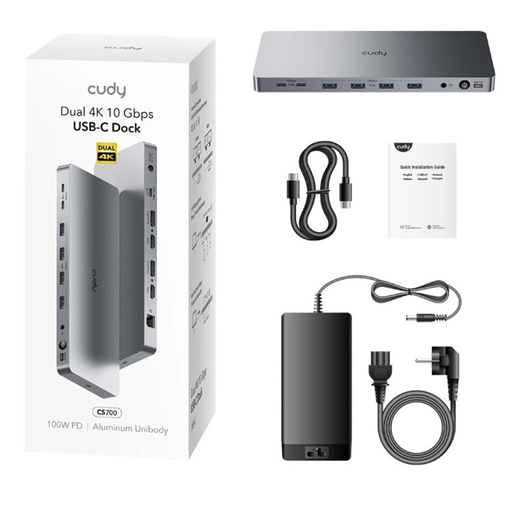CUDY CS700 13-IN-1 10Gbps Alüminyum USB-C Dual 4K Docking Station
