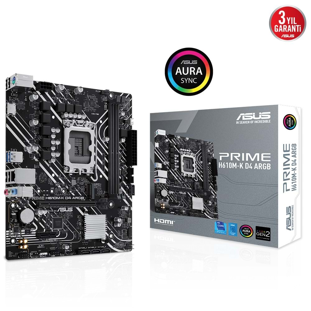 ASUS H610M-K D4 ARGB H610 DDR4 (Vga Yok) GLan mATX HDMI USB3.2 M2 RGB 1700p Anakart