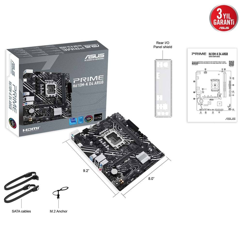 ASUS H610M-K D4 ARGB H610 DDR4 (Vga Yok) GLan mATX HDMI USB3.2 M2 RGB 1700p Anakart