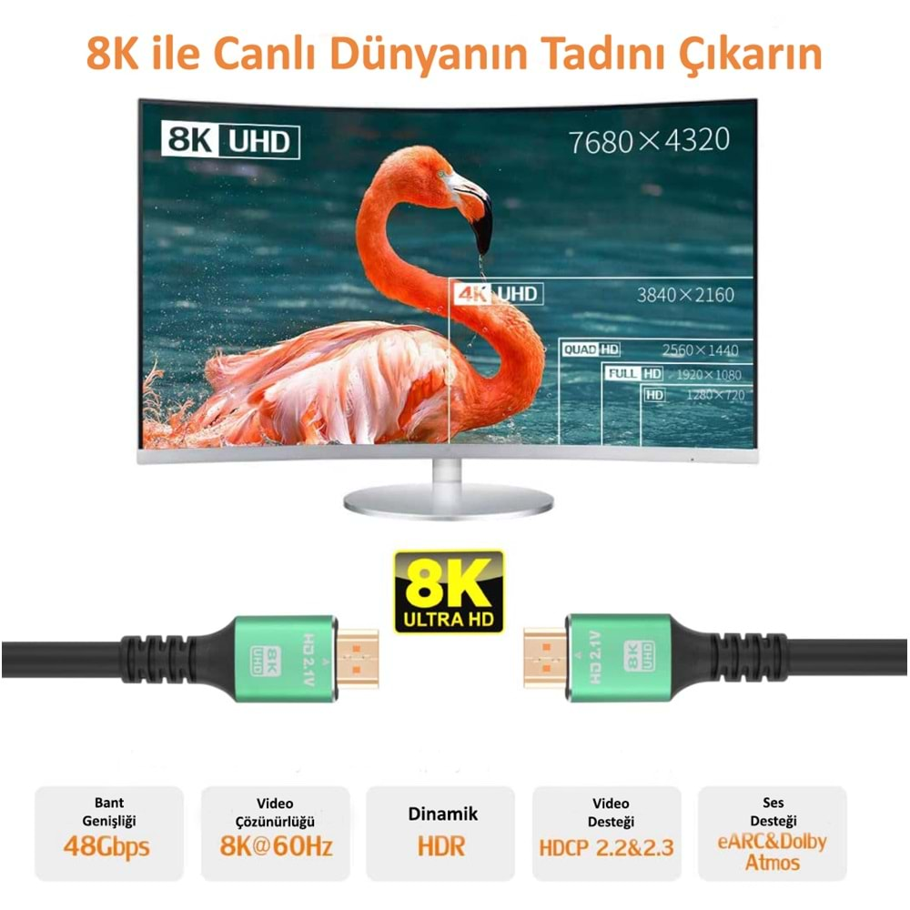 CODEGEN CPS8K50 5 Mt 8K 60HZ HDMI 2.1 METAL BAŞLIK HDMI KABLO