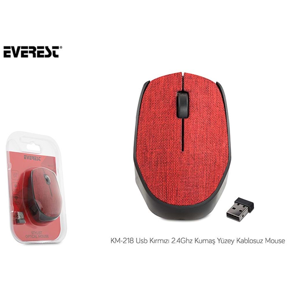 EVEREST KM-218 USB Kablosuz 2.4Ghz Kırmızı Kumaş Yüzey Mouse
