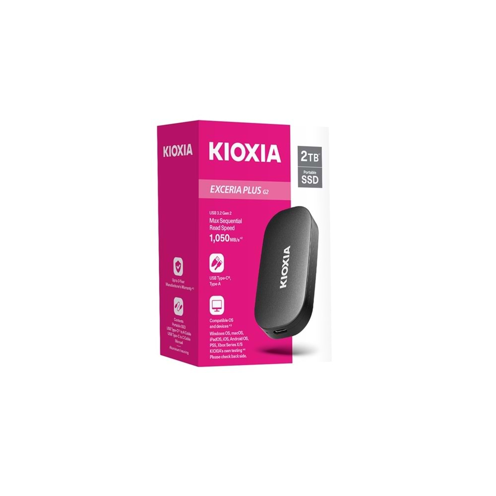 KIOXIA LXD20K001TG8 EXCERIA PLUS G2 Mini 1TB (1050/1000MB/s) USB ve TYPE-C Siyah Taşınabilir SSD Harddisk