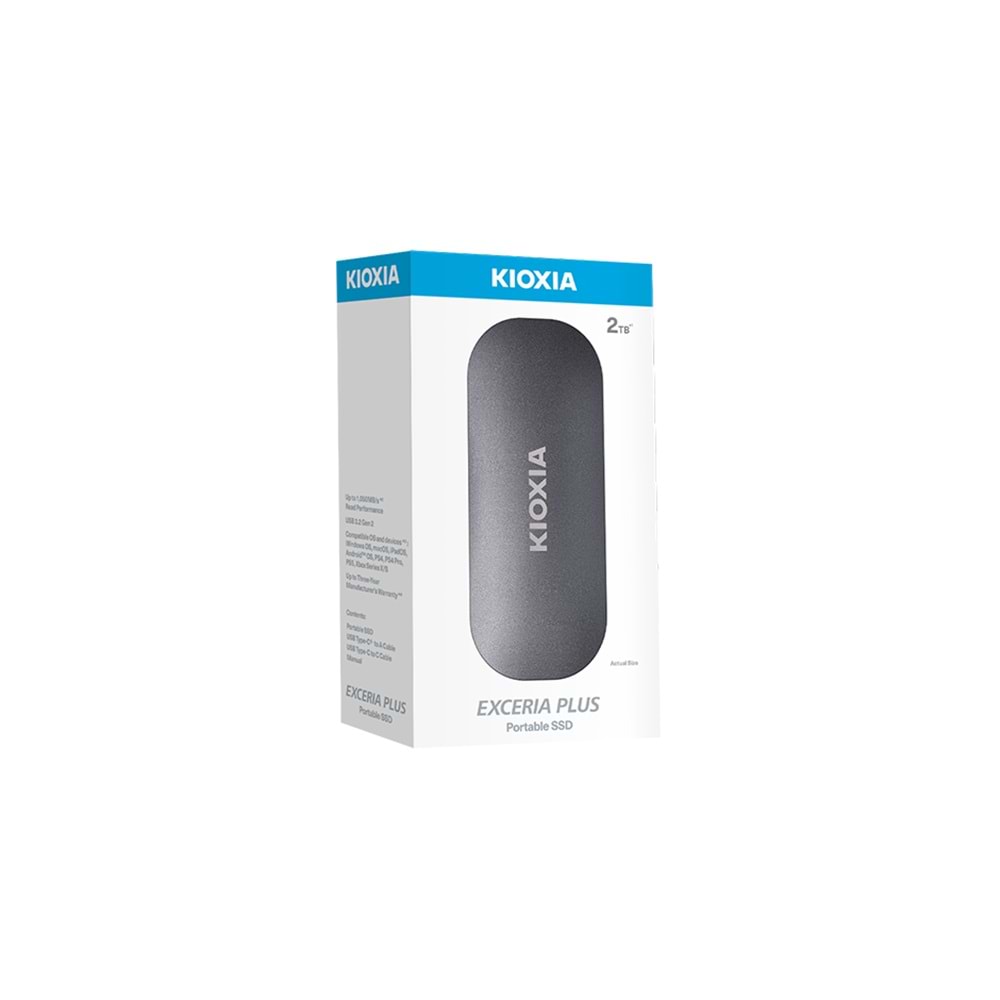 KIOXIA LXD10S002TG8 EXCERIA PLUS Mini 2TB (1050/1000MB/s) USB ve TYPE-C Siyah Taşınabilir SSD Harddisk
