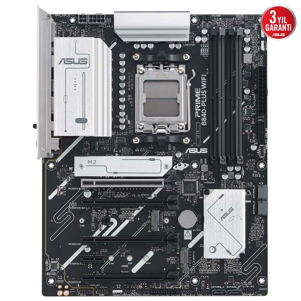 ASUS PRIME B840-PLUS WIFI B840 DDR5 (Vga Yok) GLan 2.5G ATX HD DP TYP-C M2 WF6 BT RGB AM5 AMD Anakart