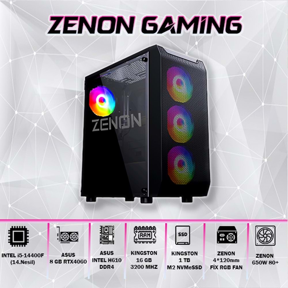 ZENON GAMING ZG-146 i5-14400F 16GB 1TB SSD 8gb RTX4060 DOS Masaüstü PC (3 Yıl Garanti)