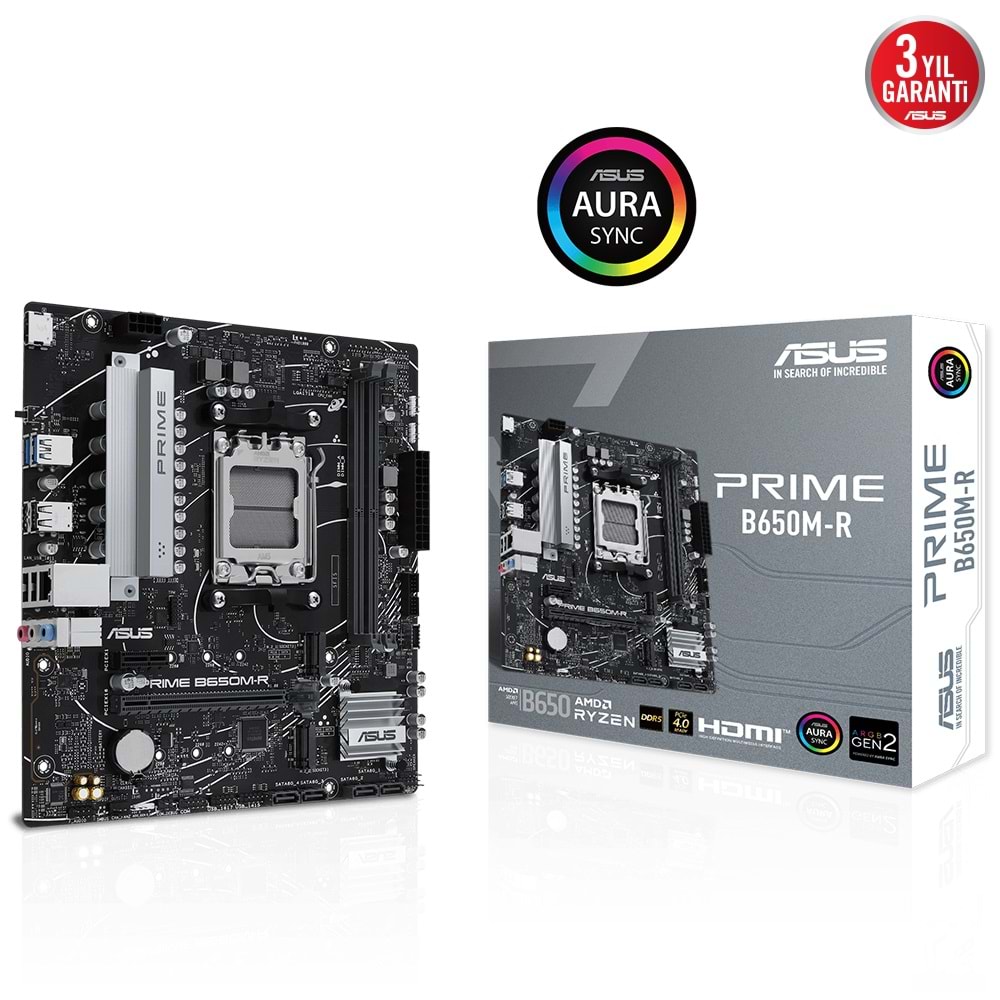 ASUS PRIME B650M-R B650 DDR5 (Vga Yok) GLan 2.5G mATX HDMI USB3 ARGB 2xM2 AM5 AMD Anakart
