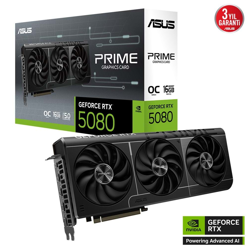 ASUS PRIME-RTX5080-O16G 16GB Geforce RTX5080 GDDR7 256bit HDMI 3xDP 16x Ekran Kartı (ARGB)