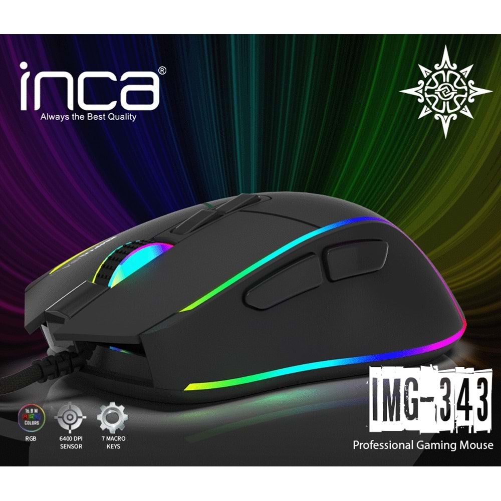 INCA IMG-343 USB 6400dpi siyah RGB Optik Oyuncu Mouse