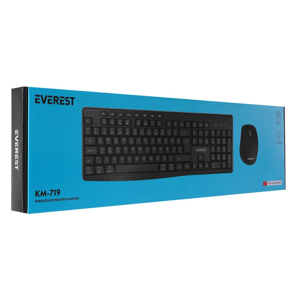 EVEREST KM-719 Q Türkçe Kablosuz Multimedya Siyah Klavye+ Mouse