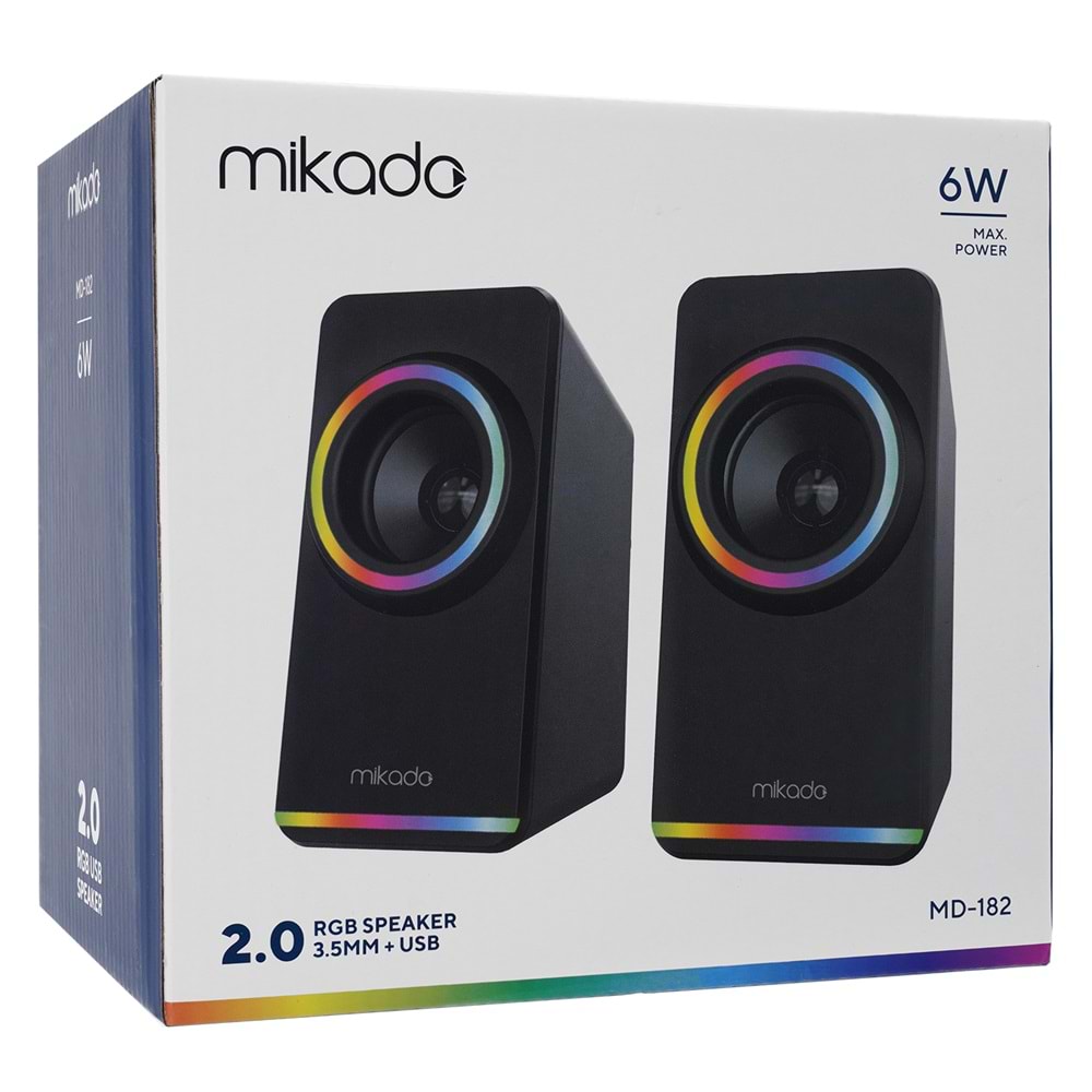 MIKADO MD-182 RGB Aydınlatmalı 2x3W Siyah USB + 3.5mm Hoparlör