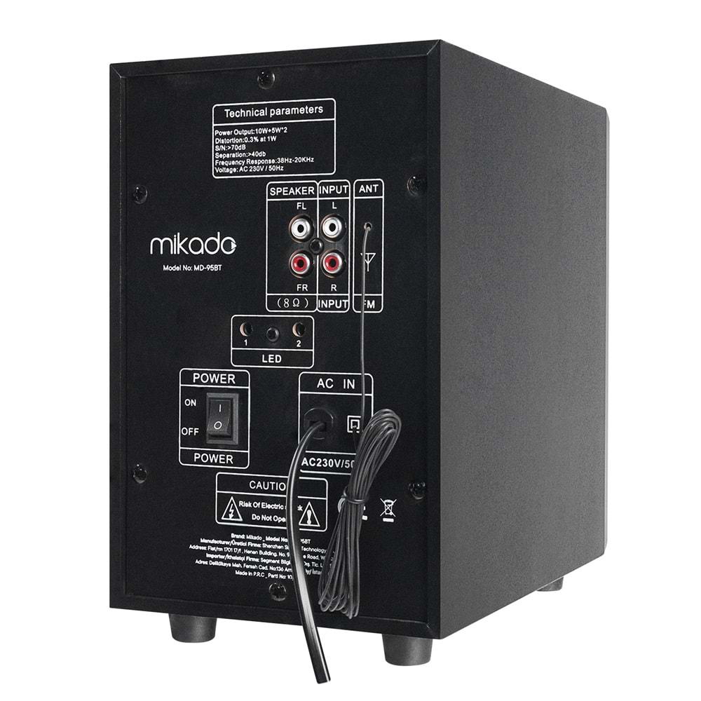MIKADO MD-95BT 2+1 Multimedya 20W Siyah FM/BT/SD/USB Hoparlör