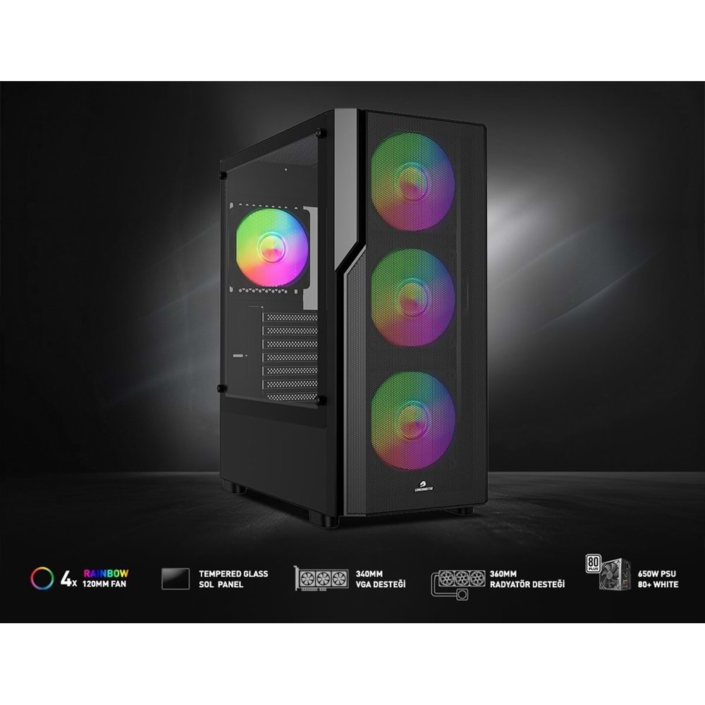 GAMEBOOSTER CRUX E650B 650W 80+ Siyah Mesh Panel Full Tower E-ATX Kasa