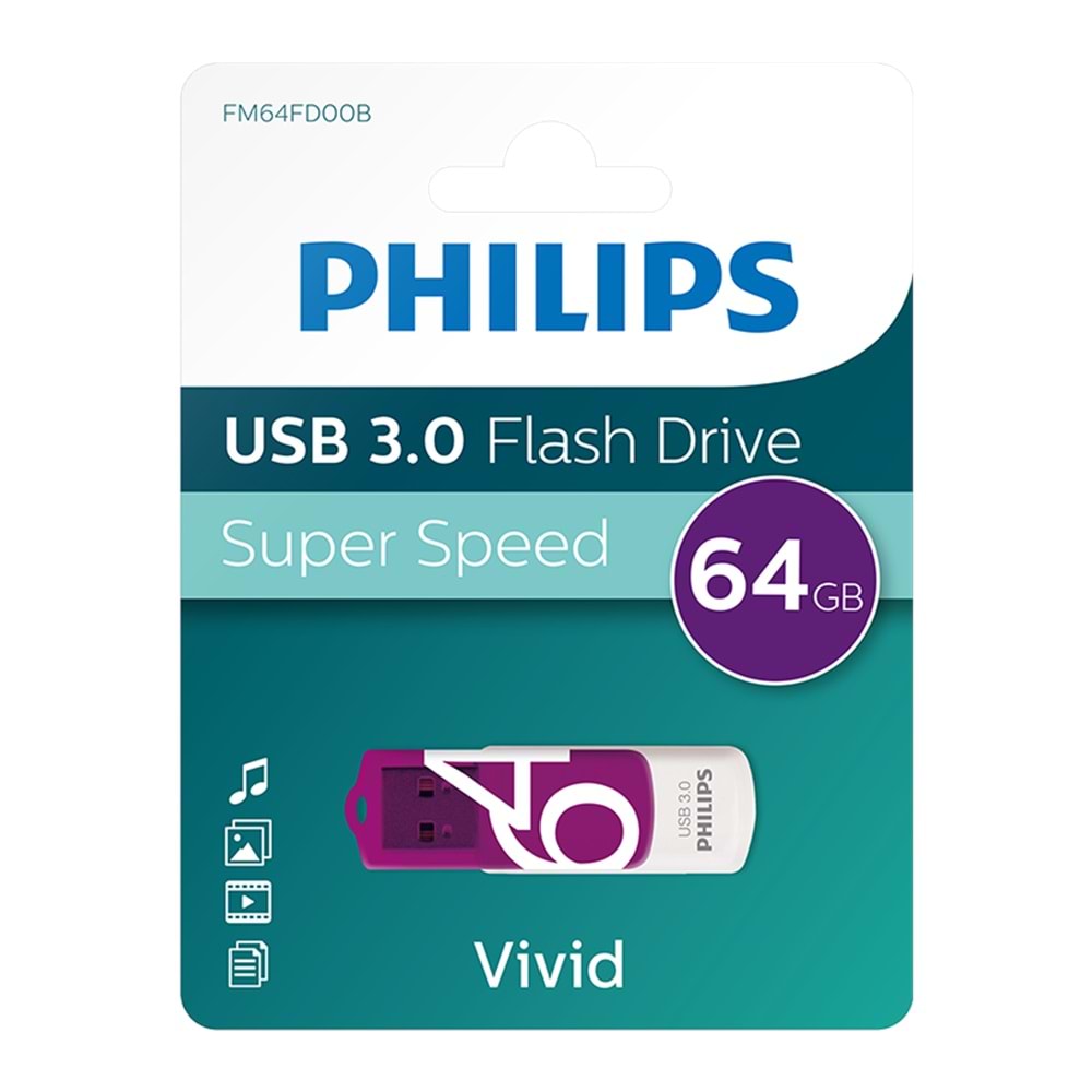 PHILIPS FM64FD00B/00 64GB USB3.0 Mor/Beyaz USB Bellek