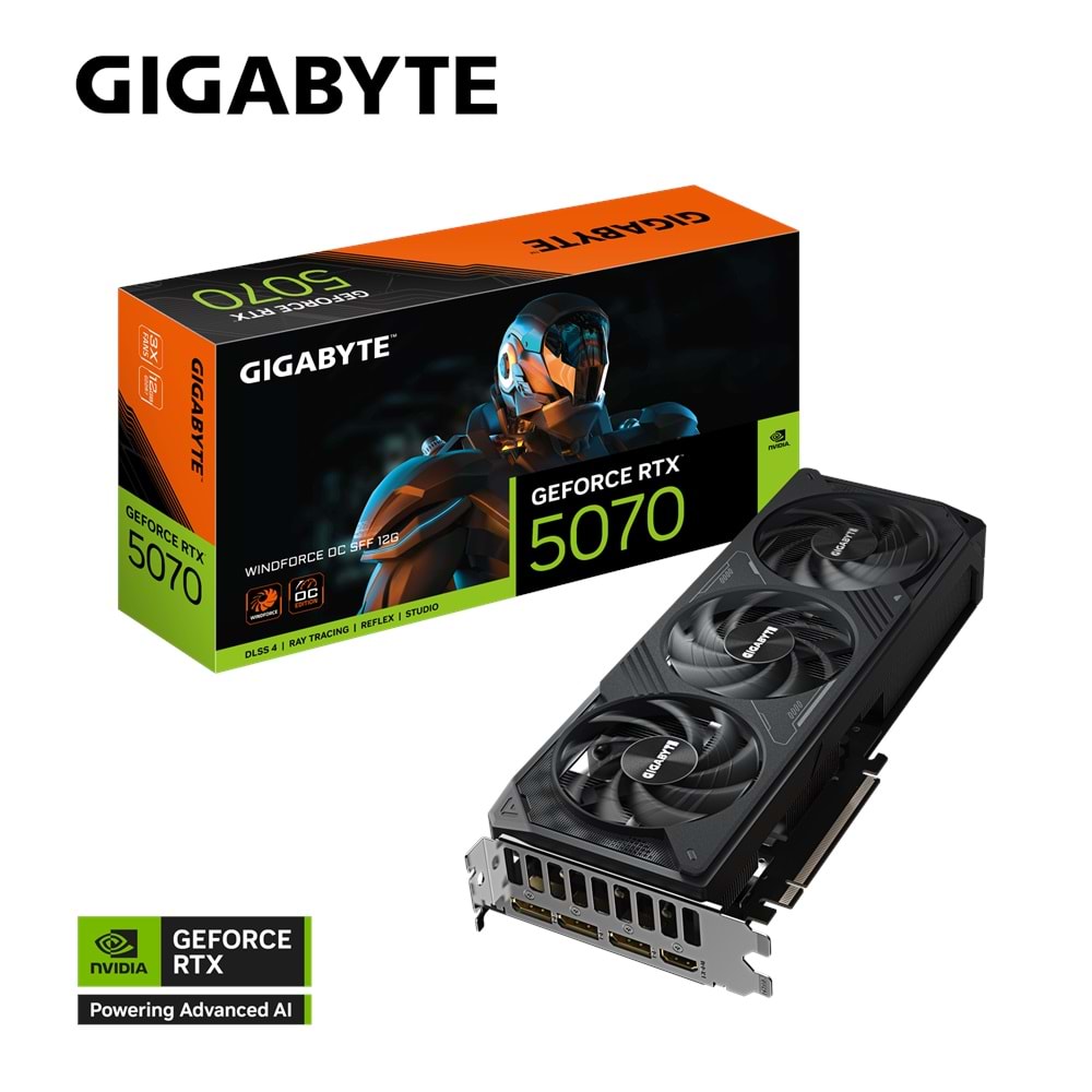 GIGABYTE RTX5070 GV-N5070WF3OC-12GD 12GB Geforce RTX5070 GDDR7 192bit HDMI 3xDP 16x Ekran Kartı