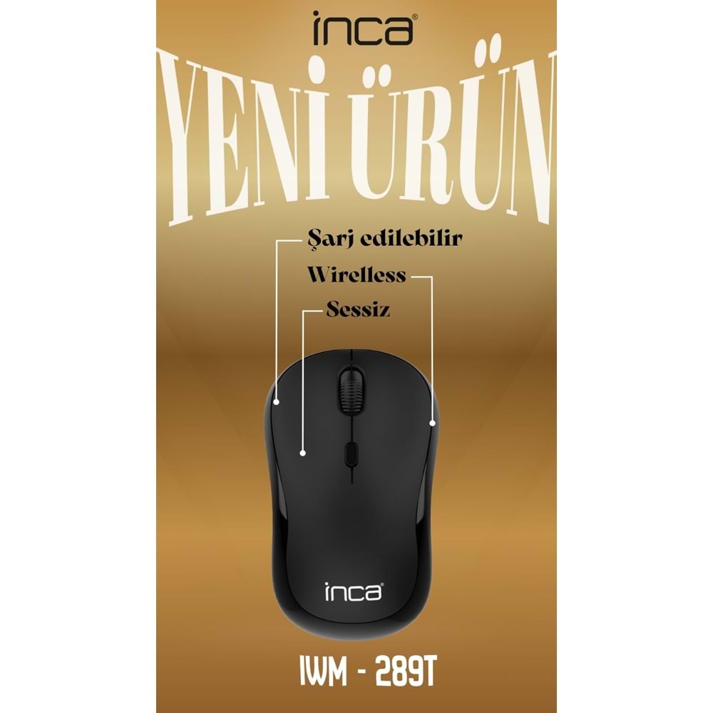 INCA IWM-289T Kablosuz siyah Ergonomic Design Şarjlı Mouse