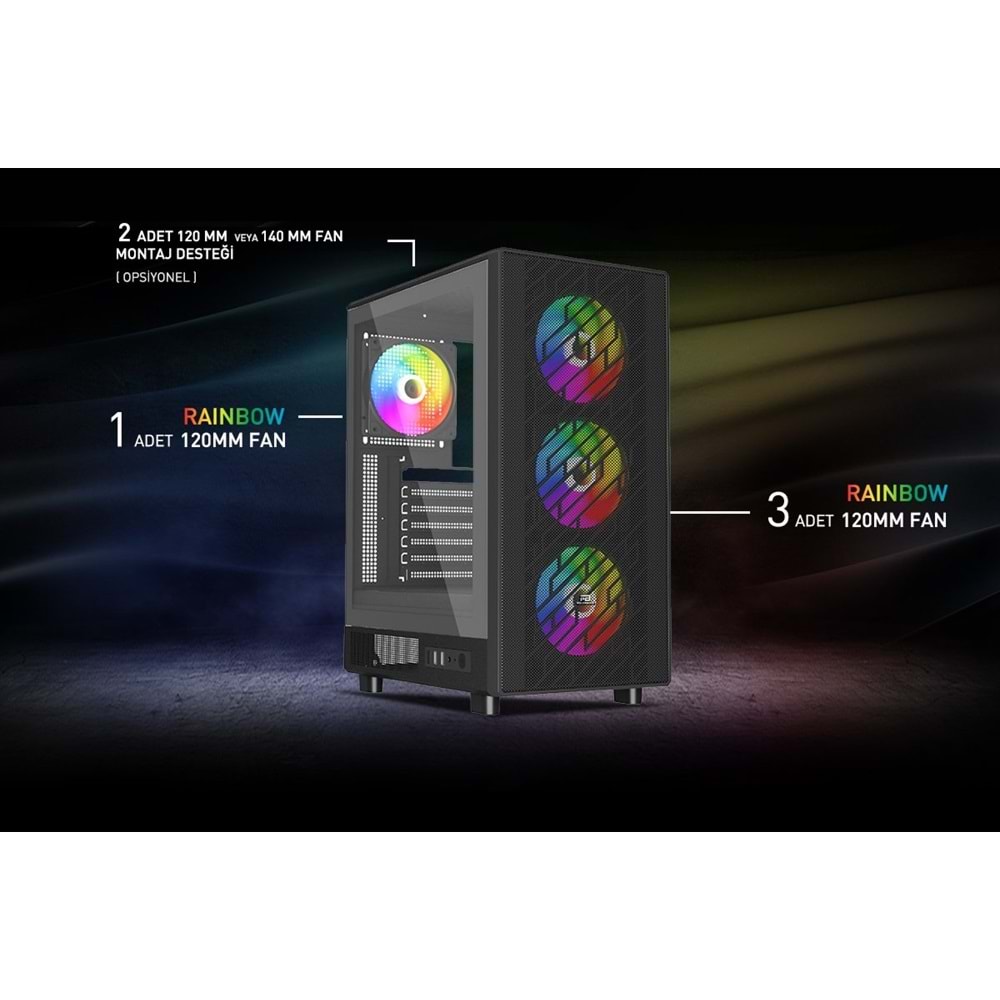 POWER BOOST PB-A700B 750W 80+ Bronze Siyah Mesh Panel Mid Tower ATX Kasa