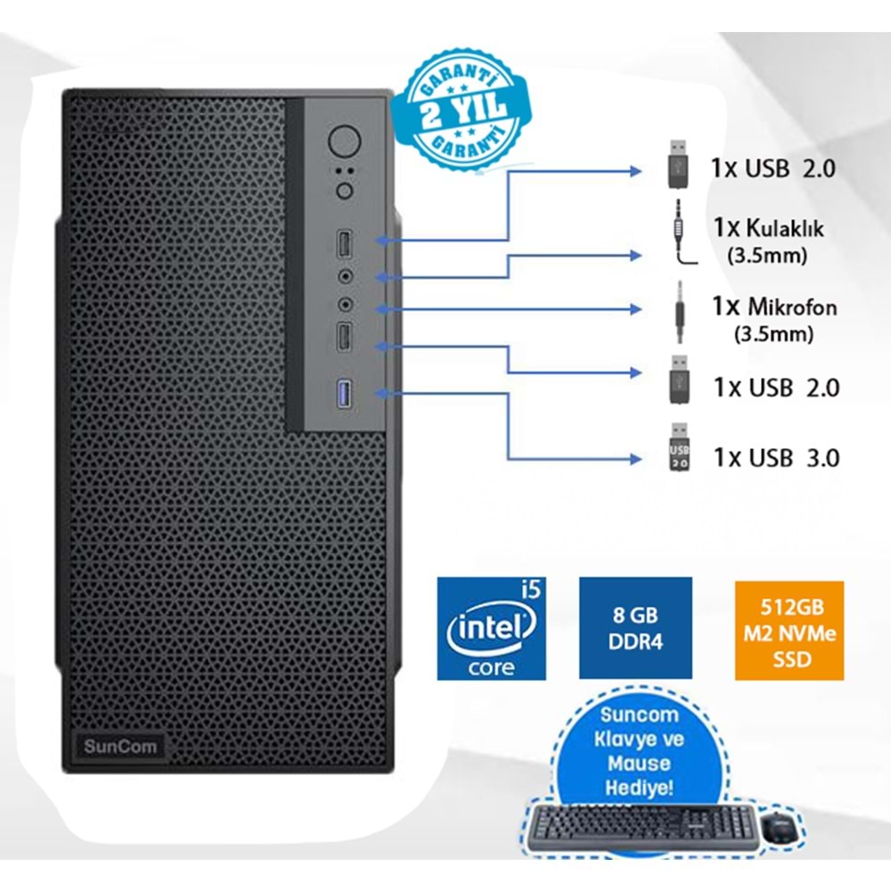 SUNCOM Force SC3-178 i5-6500 8GB 512GB SSD O/B DOS Masaüstü PC Wi-Fi