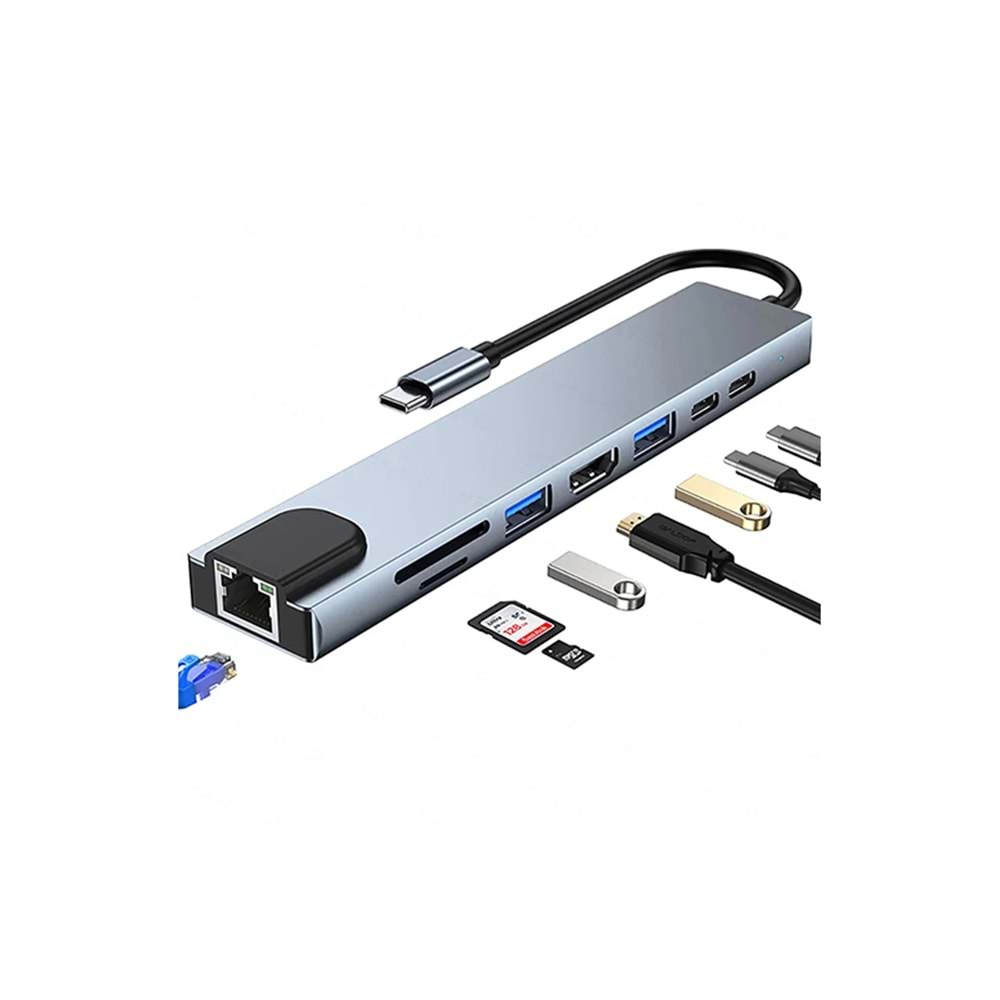 NVC 8 Port HDMI, USB 3.0, SD/TF Ethernet Çoklyaıcı