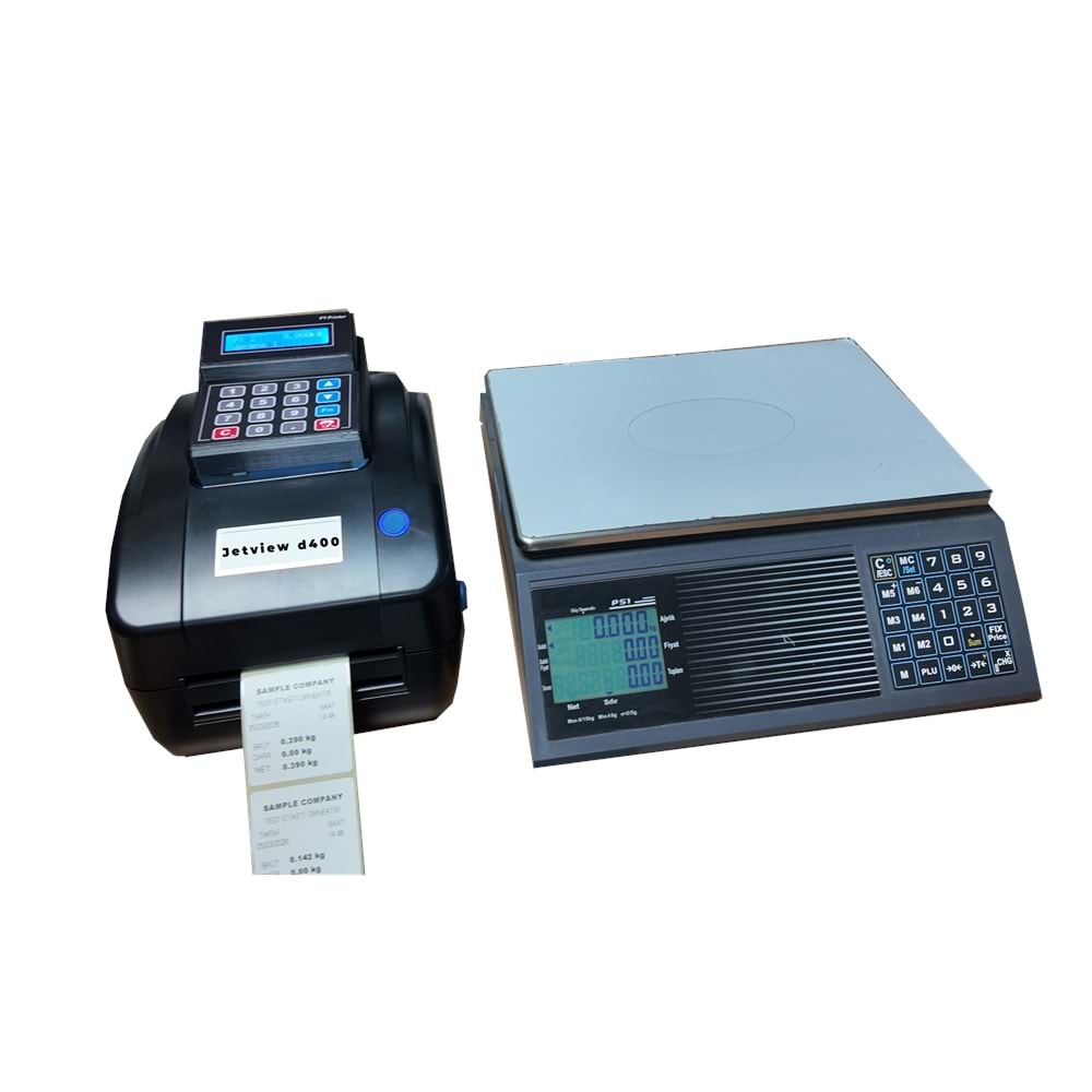 JETVİEW 400D TERAZİ UYUMLU ETİKET YAZICI (EKRANLI 500 PLU ÜRÜN HAFIZALI)