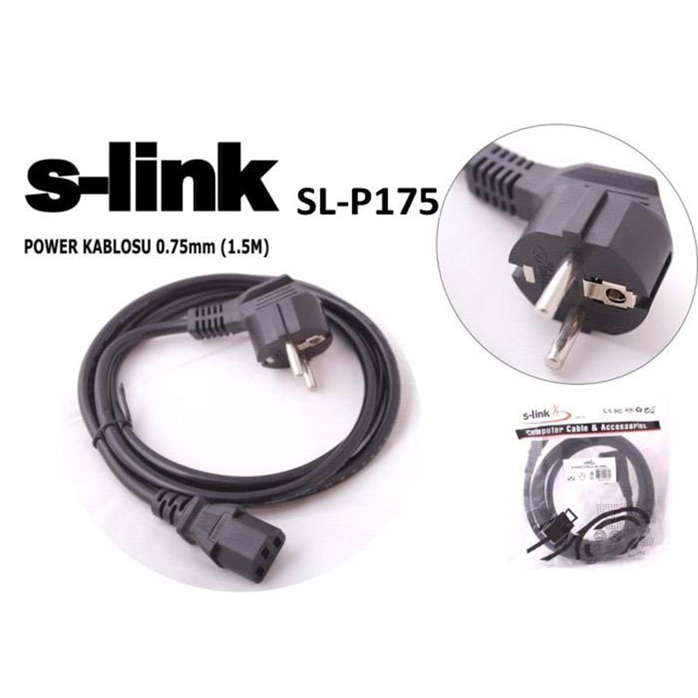 S-LINK SL-P175 1.5 Mt 0.75mm Lüks Kalın PC Power Kablosu