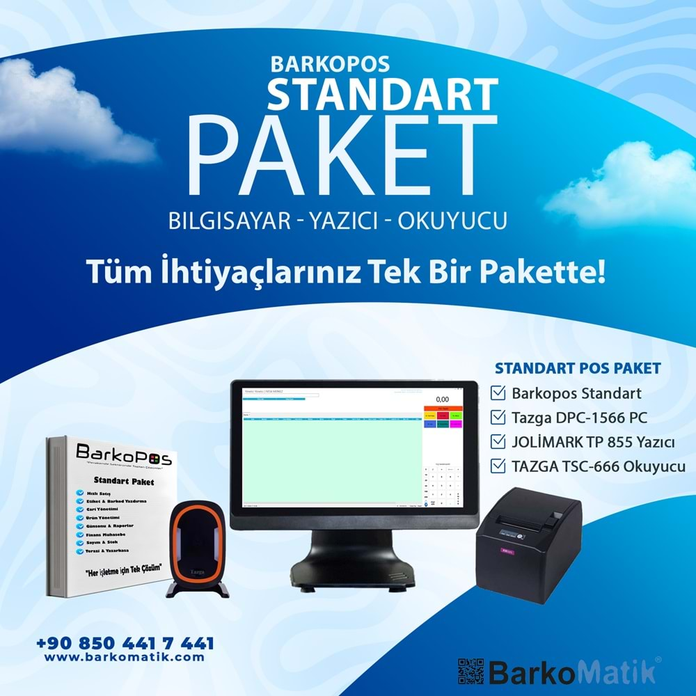 BARKOPOS STANDART PAKET BİLGİSAYAR, YAZICI, OKUYUCU