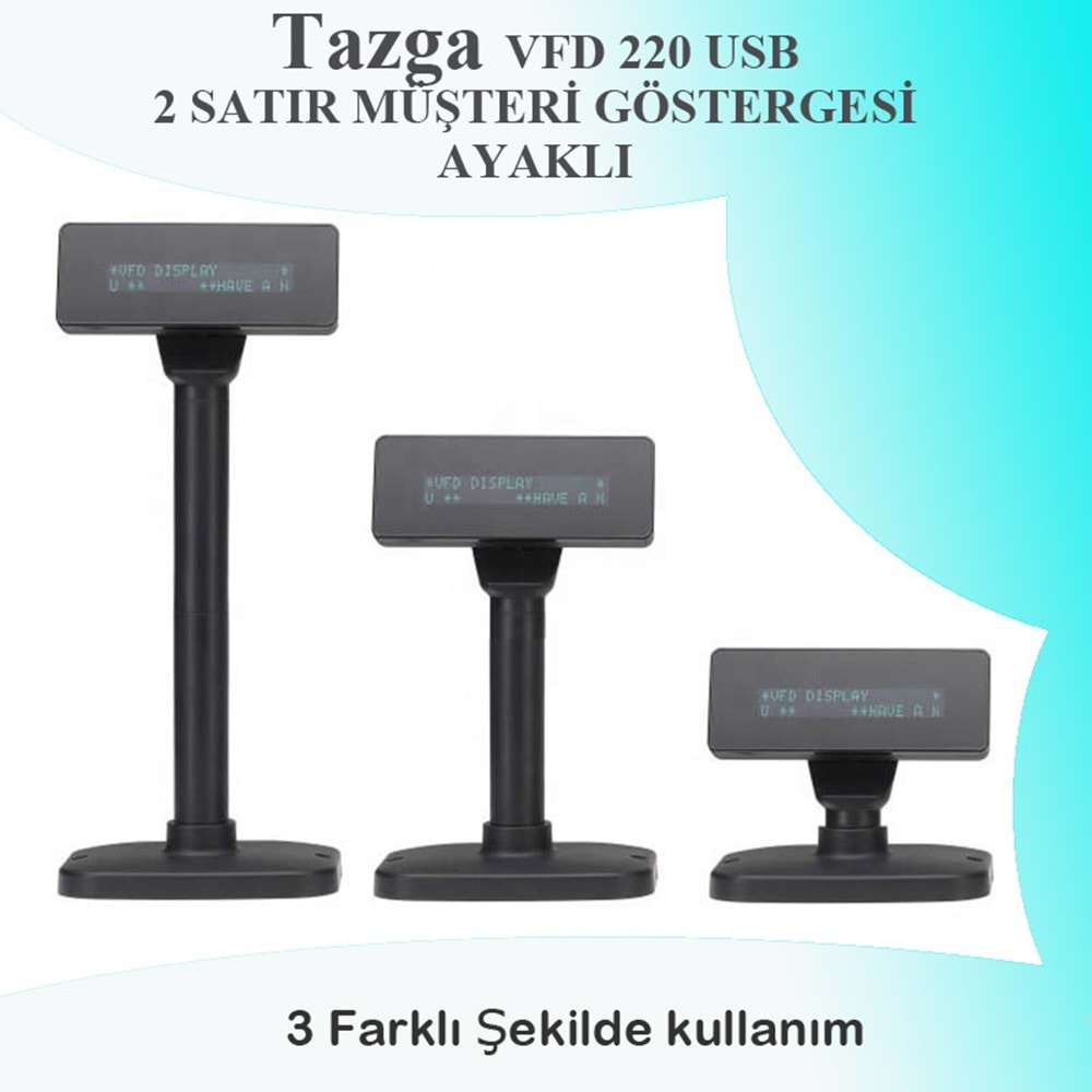 MNT-TAZGA ID VFD220 USB 2 SATIR MÜŞTERİ GÖSTERGESİ AYAKLI