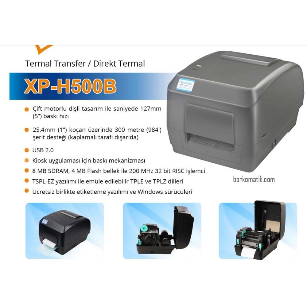 XPRİNTER XP-H500B TT BARKOD ETİKET YAZICI SERİ+USB+LAN