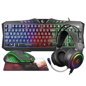 RAMPAGE KM-404 ARGENTI Q Türkçe Siyah Rainbow Aydınlatmalı Klavye+Mouse+Pad+Kulaklı