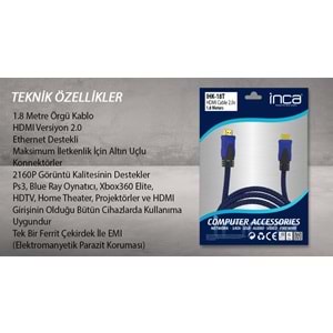 INCA IHK-18T 1.8 Mt 2.0V 4K& 2K & FULL HD HDMI Kablo
