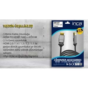 INCA IHM-3T 3 Mt 2.1V HIGH SPEED 8K HDMI Kablo