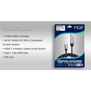 INCA ITCH-02TX 2 Mt TYPE-C TO HDMI Kablo