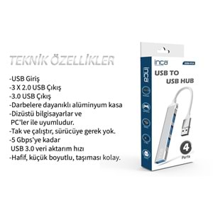 INCA IUSB-4TUX 4 Port 3xUSB 2.0+1xUSB 3.0 USB Çoklayıcı