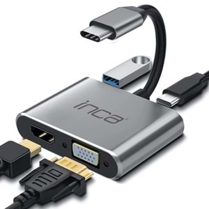 INCA ITPC-06T USB C 4'ü 1 Arada Adaptör USB C – HDMI+VGA+USB Güç Dağıtım Adaptörü